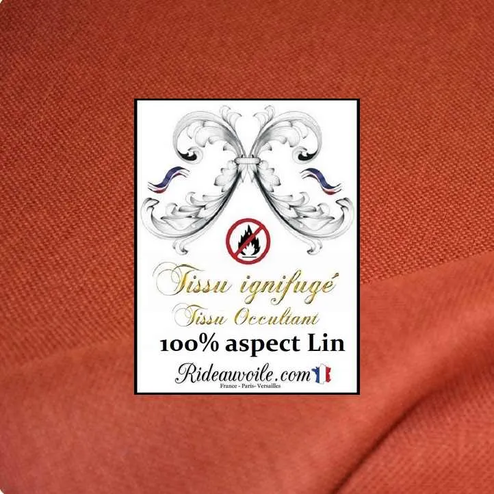 Tissu occultant au mètre ameublement intérieur rideau effet lin naturel cuivre ignifuge