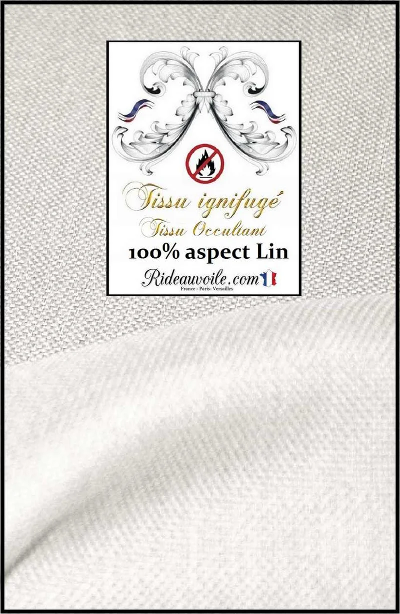 Tissu occultant au mètre ameublement Aspect effet lin naturel blanc ignifuge