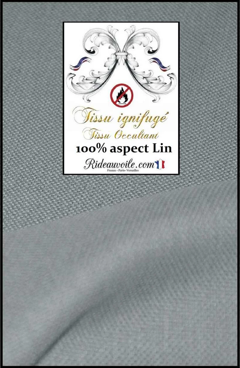 Tissu occultant au mètre ameublement Aspect effet lin naturel GRIS M1 ignifuge