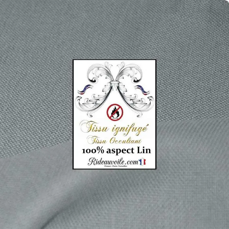 Tissu occultant au mètre ameublement Aspect effet lin naturel GRIS M1 ignifuge