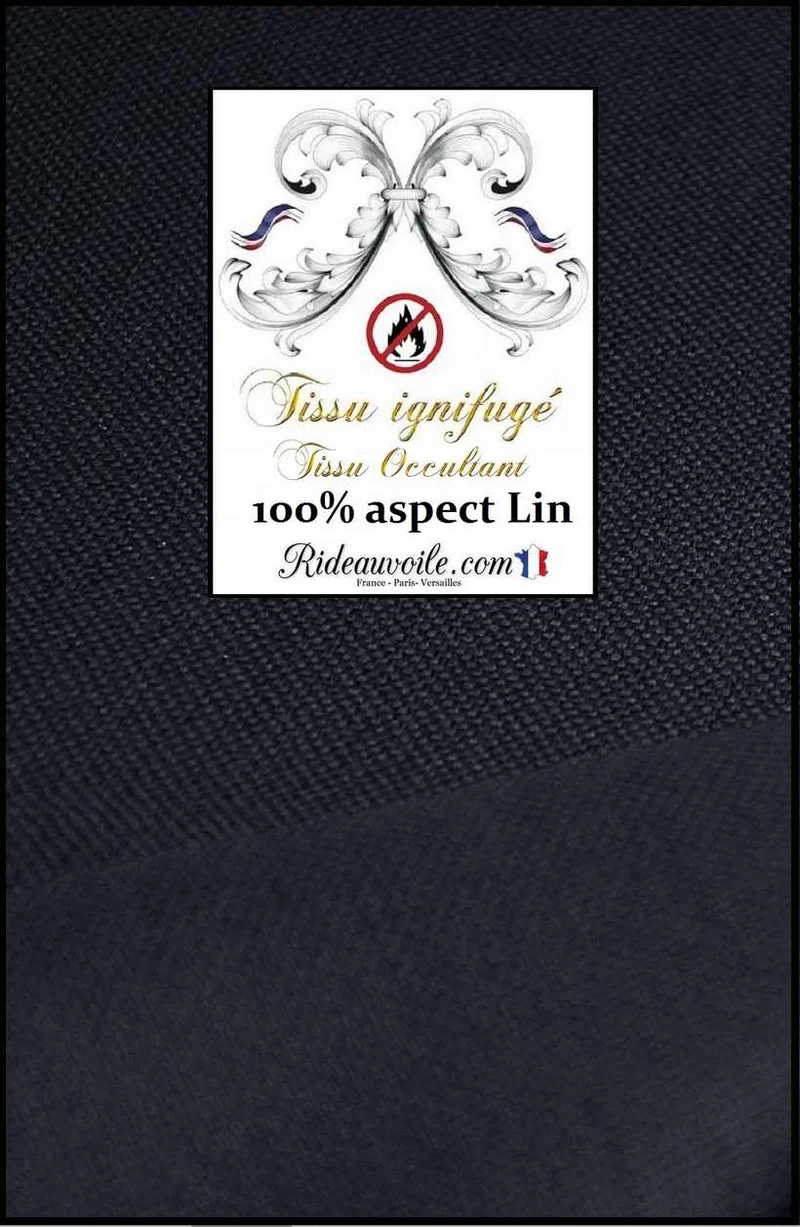 Tissu occultant au mètre ameublement Aspect polyester lin naturel noir M1 ignifuge
