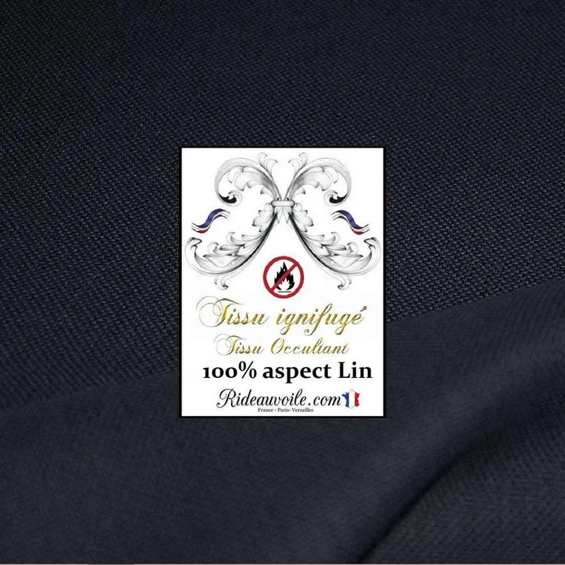 Tissu occultant au mètre ameublement Aspect polyester lin naturel noir M1 ignifuge