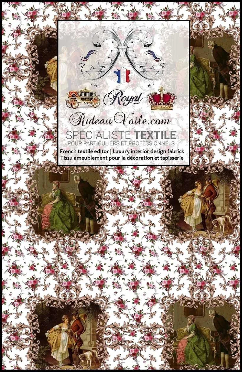 Tissu d'éditeur motif Toile de Jouy mètre coton voilage rideau Rococo Occultant ignifuge