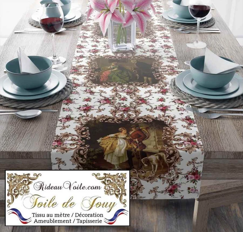 Tissu d'éditeur motif Toile de Jouy mètre coton voilage rideau Rococo Occultant ignifuge