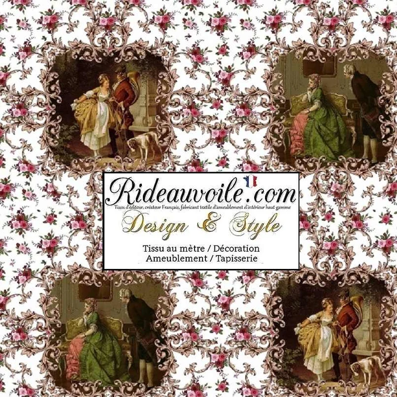 Tissu d'éditeur motif Toile de Jouy mètre coton voilage rideau Rococo Occultant ignifuge