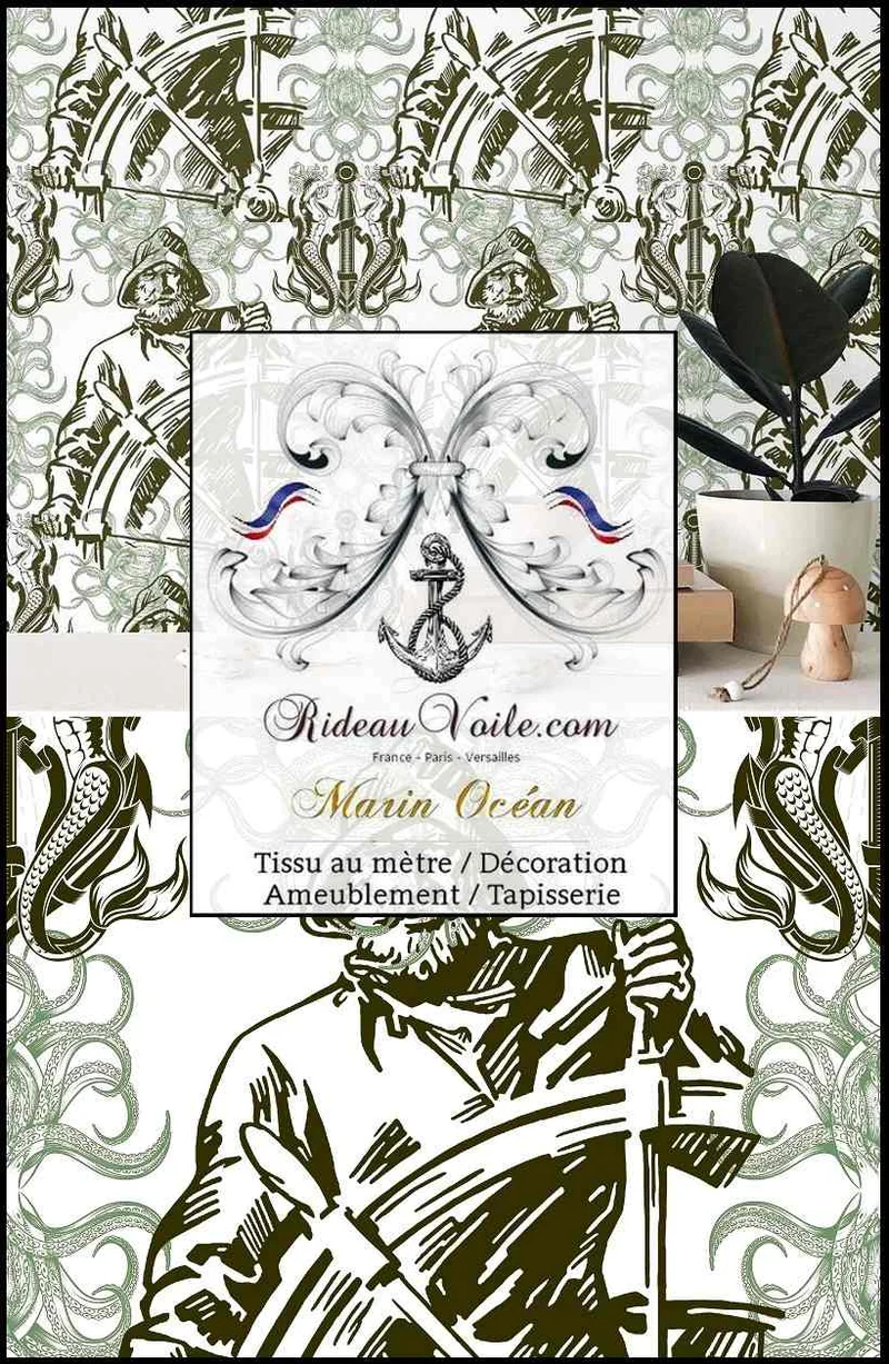 Boutique Tissu style Marin Toile de Jouy au mètre coton voilage rideau lin sur mesure