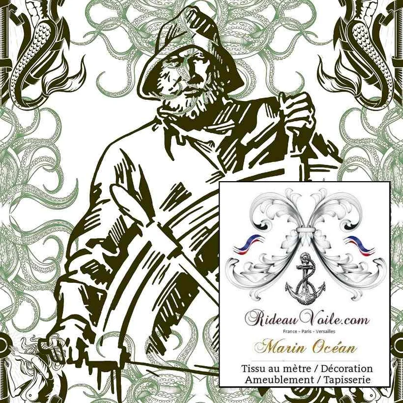 Boutique Tissu style Marin Toile de Jouy au mètre coton voilage rideau lin sur mesure