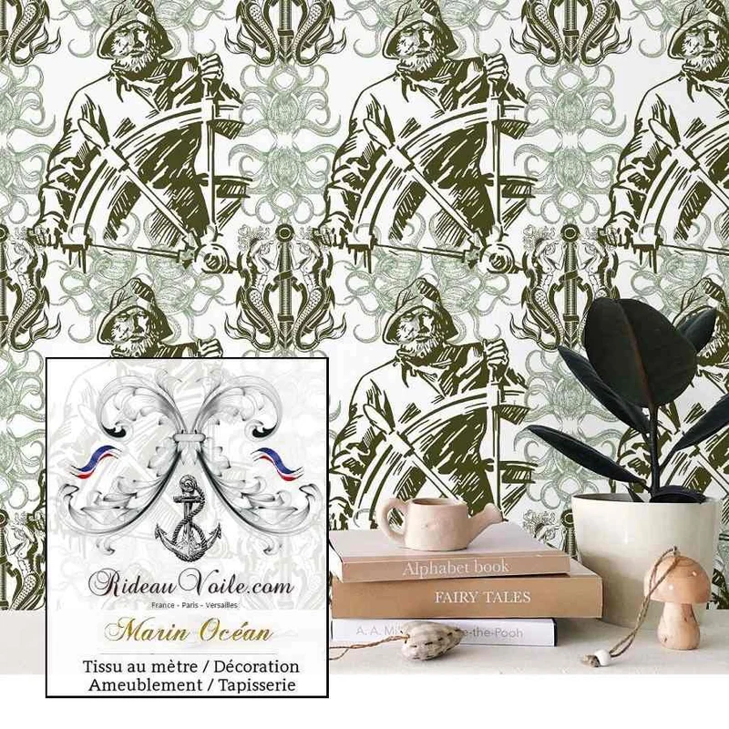 Boutique Tissu style Marin Toile de Jouy au mètre coton voilage rideau lin sur mesure
