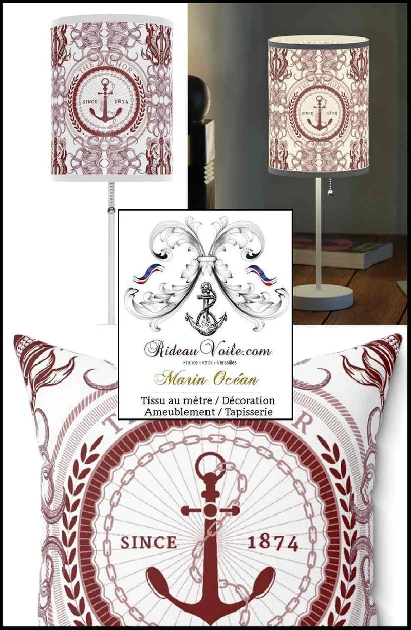 Toile de Jouy Rouge Ameublement architecte rénovation occultant ignifuge Marin