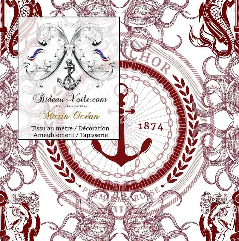 Toile de Jouy Rouge Ameublement architecte rénovation occultant ignifuge Marin