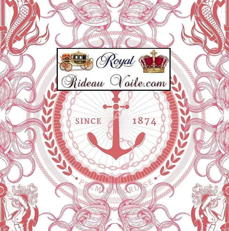 Tissu Toile de Jouy ROSE ameublement imprimé style Marin Pêcheur Anchor mètre