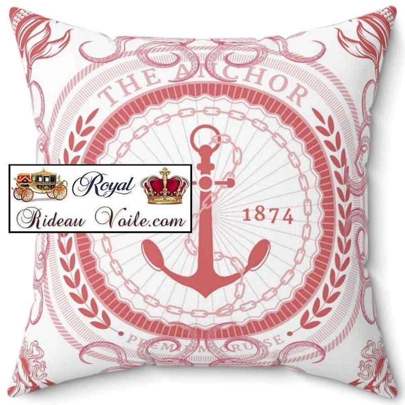 Tissu Toile de Jouy ROSE ameublement imprimé style Marin Pêcheur Anchor mètre