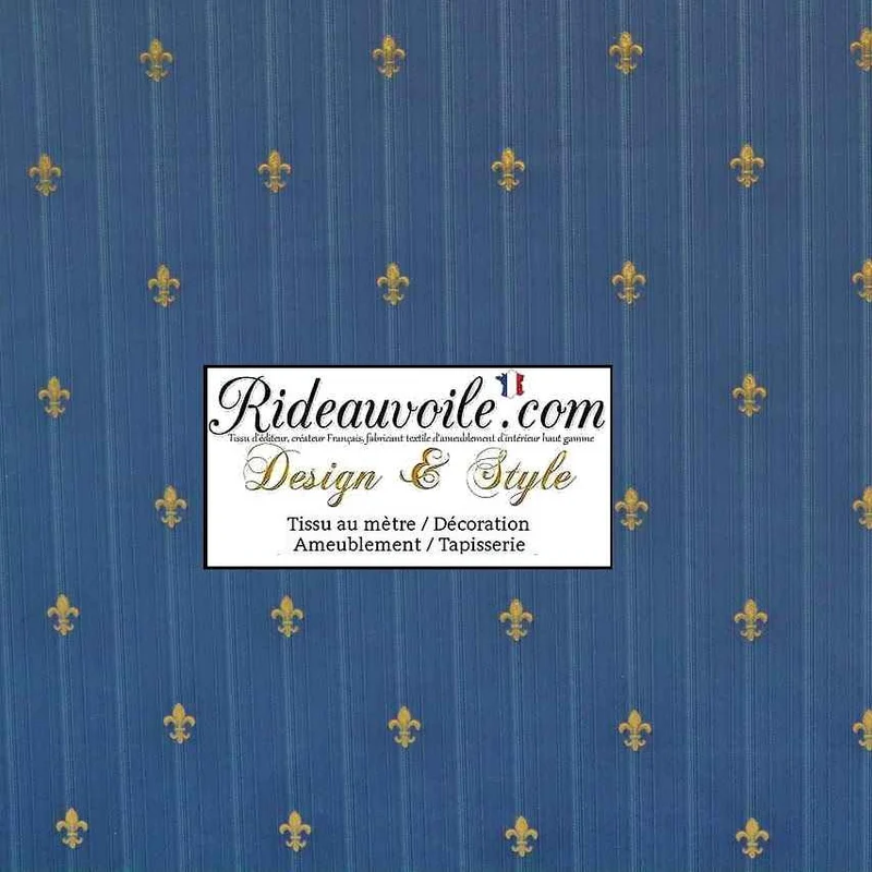 Jacquard Baroque tissu ameublement grande largeur 280cm bleu fleur de Lys or
