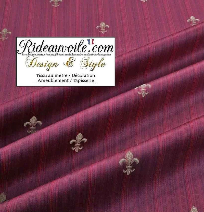 Architecte décoration Tissu Empire Fleur de Lys ameublement mètre ROUGE bordeaux