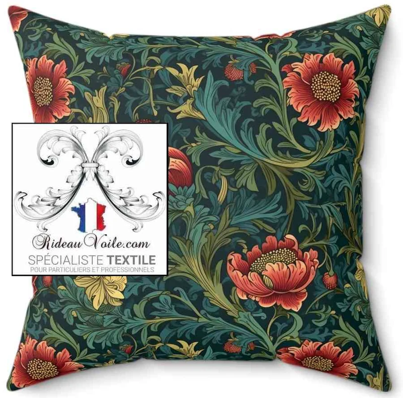 Tissu Arts Crafts imprimé feuillages fleurs plantes mètre décoration rideau sur mesure