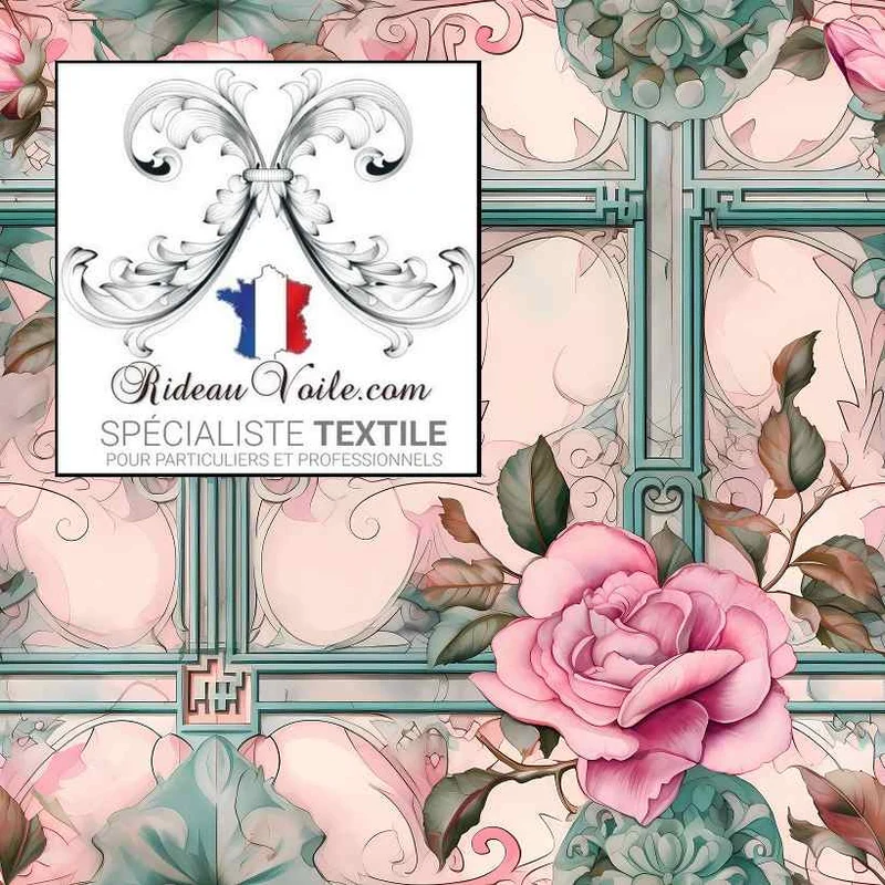 Tissu ameublement ignifuge occultant imprimé Roses style vintage au mètre rideau
