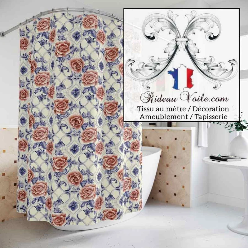 Tissu ameublement ignifuge occultant motif Roses imprimé floral vintage campagne mètre
