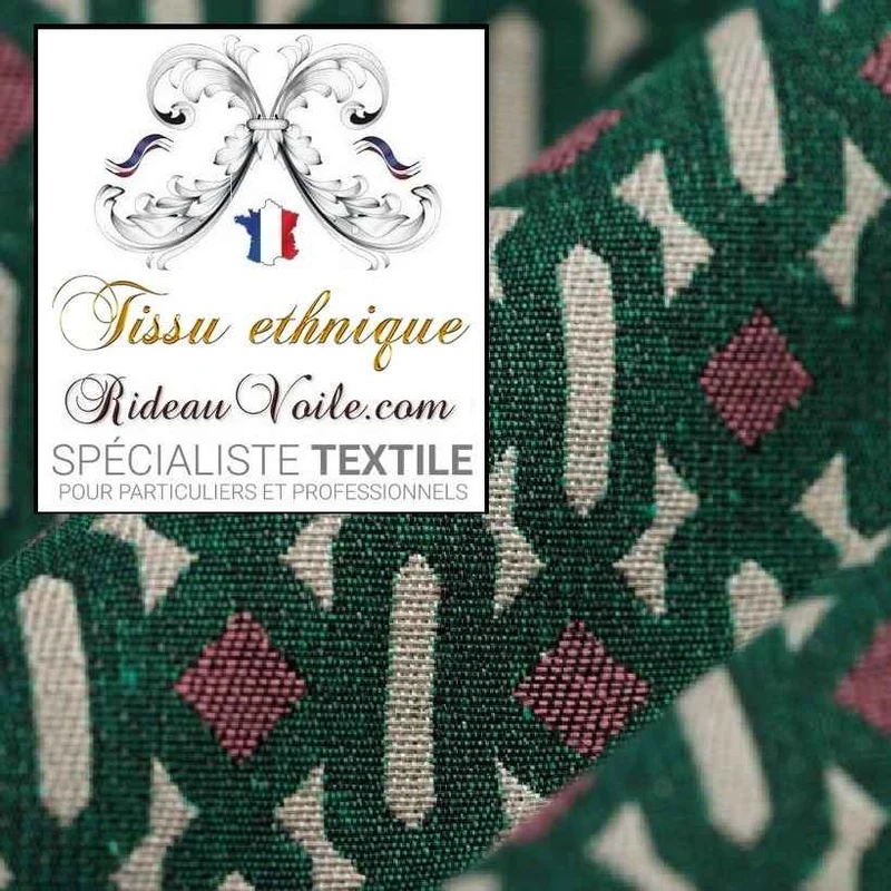 Tissu Jacquard Maghreb ethnique Oriental ameublement au mètre rideau tapisserie vert