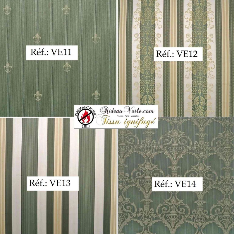Tissu vert NON FEU Jacquard ameublement intérieur CHR IGNIFUGE au mètre