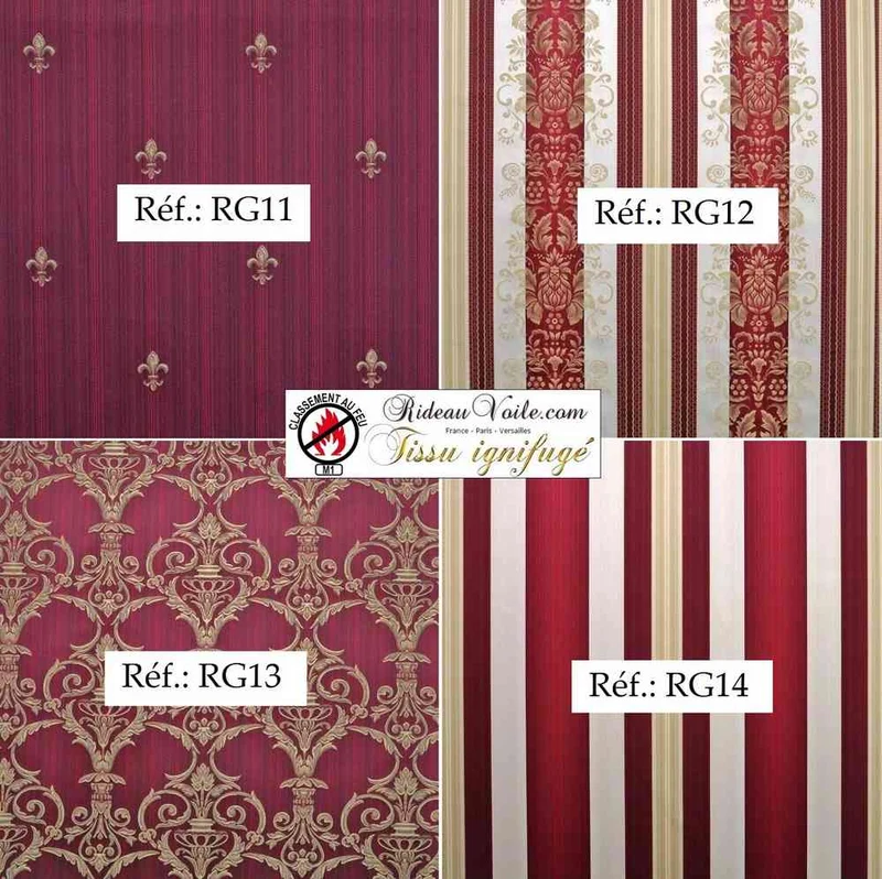 Tissu NON FEU Jacquard vintage ameublement IGNIFUGE Rouge Bordeaux au mètre