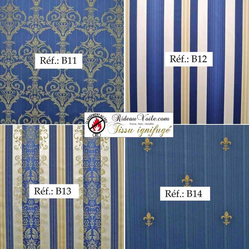 Équipement CHR Tissu jacquard ameublement IGNIFUGE style Baroque bleu mètre