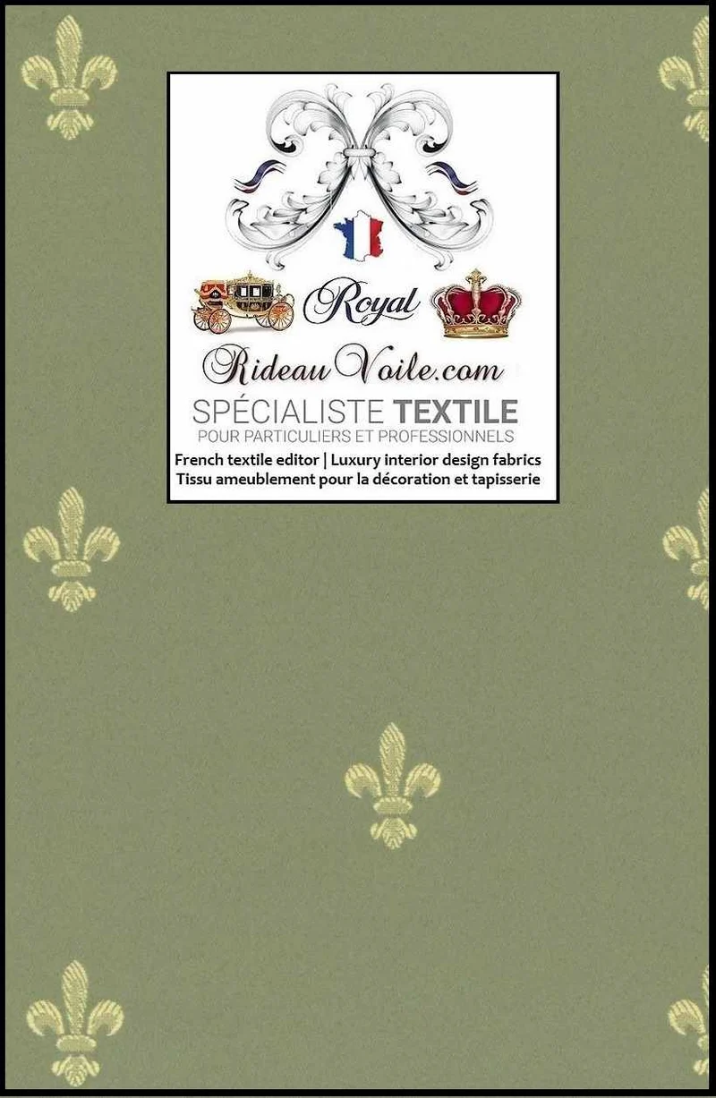 Tissu ameublement Jacquard occultant Fleur de lys vert au mètre rideau sur mesure