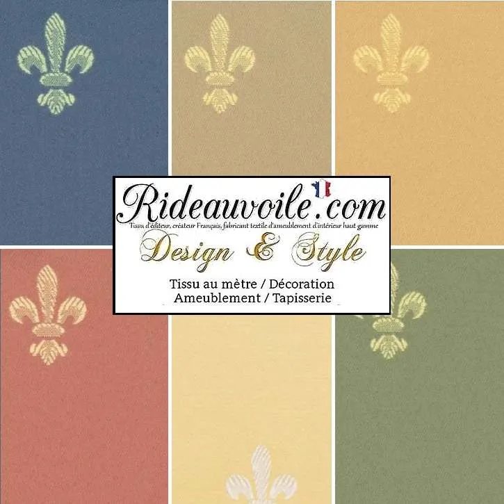 Tissu ameublement Jacquard occultant Fleur de lys vert au mètre rideau sur mesure