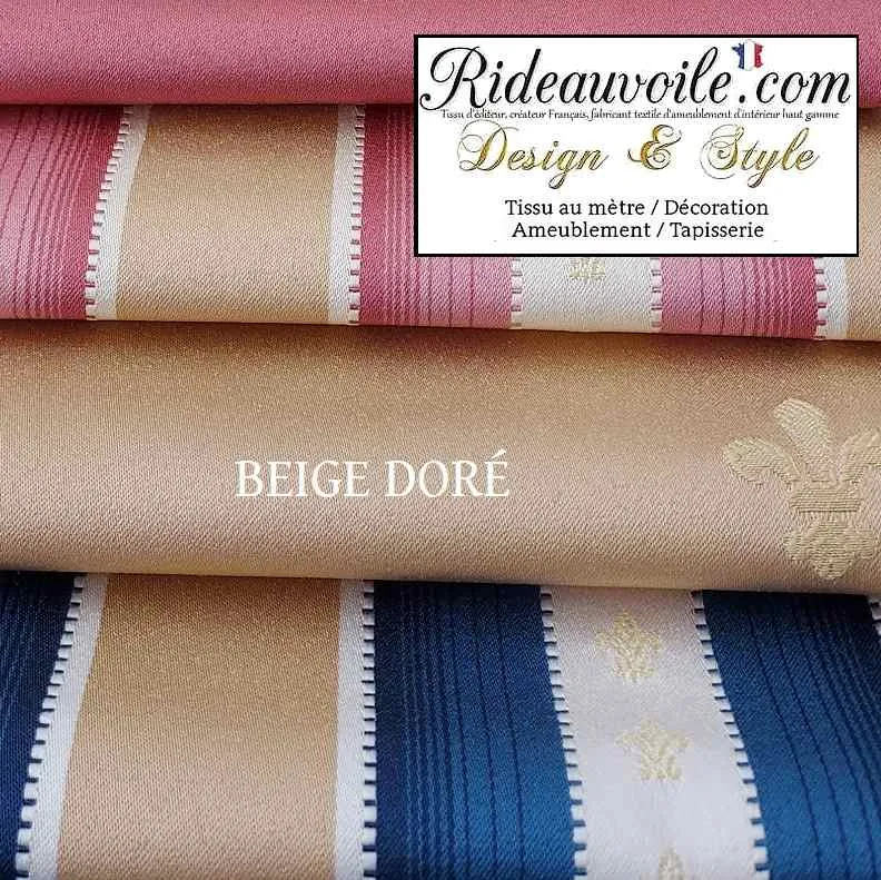 Boutique Tissu ameublement Jacquard Fleur de lys beige doré Empire mètre rideau