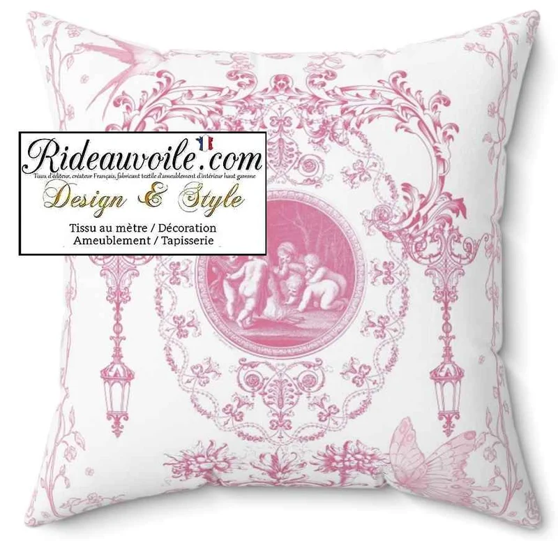 Intérieur Toile de Jouy Rose tissu au mètre Travaux Rénovation architecte ameublement rideau