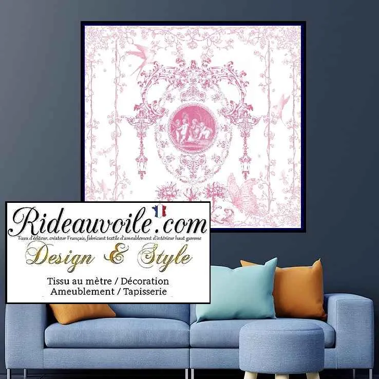 Intérieur Toile de Jouy Rose tissu au mètre Travaux Rénovation architecte ameublement rideau