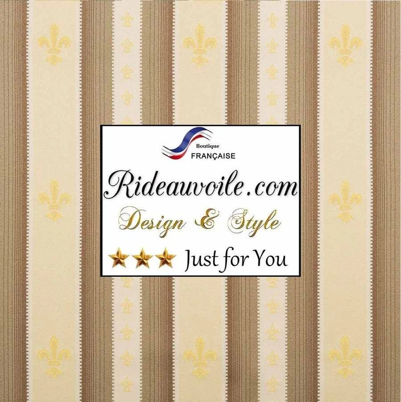 Tissu ameublement broderie Fleur de lys, rayures Or Brun style Empire intérieur rideau