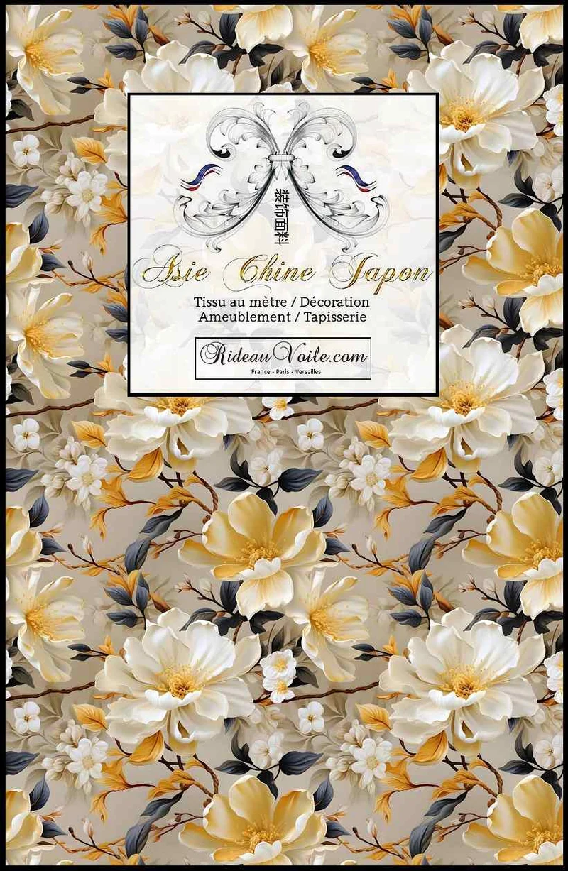 Tissu ameublement Japonais imprimé exotique asiatique fleur mètre rideau sur mesure