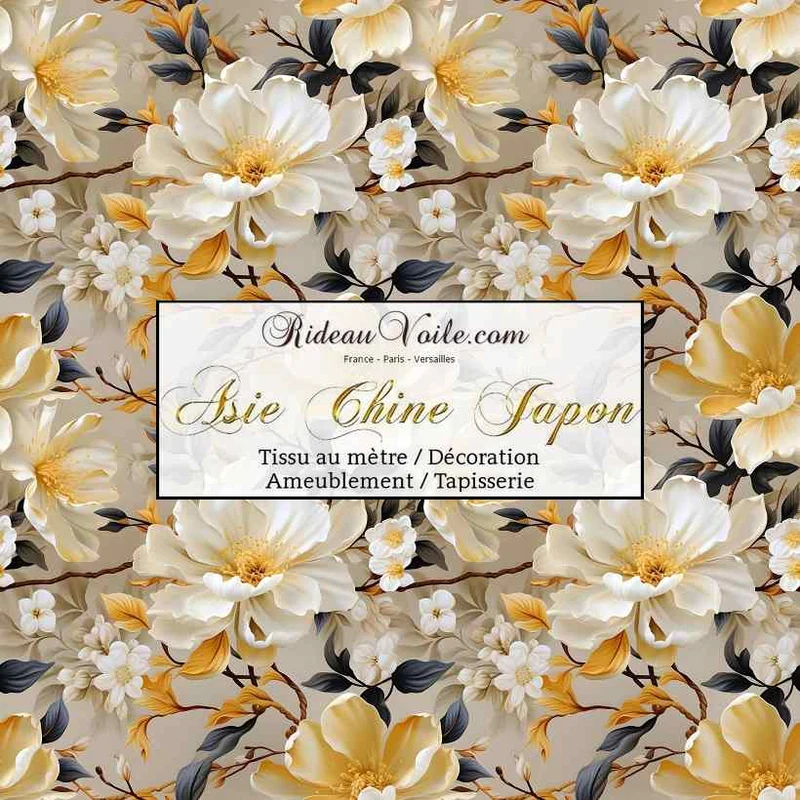 Tissu ameublement Japonais imprimé exotique asiatique fleur mètre rideau sur mesure