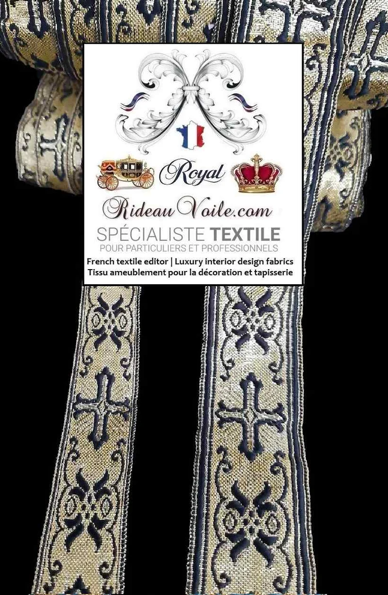 Mercerie Ruban galon noir argent passementerie Médiéval Baroque liturgie église mètre