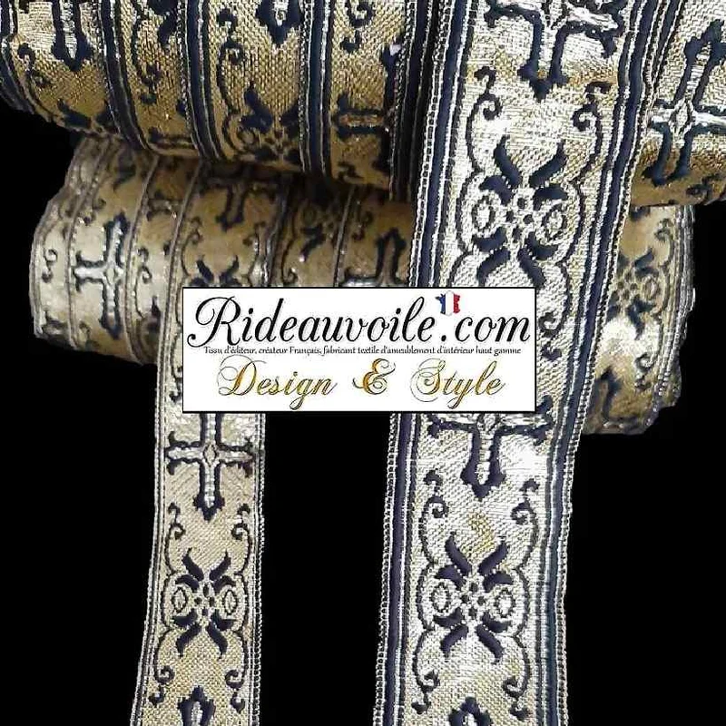 Mercerie Ruban galon noir argent passementerie Médiéval Baroque liturgie église mètre