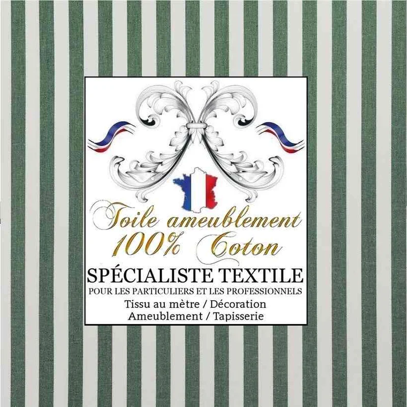 Boutique TISSU Toile à matelas Coton rayures vert sapin au mètre rideau store abat jour
