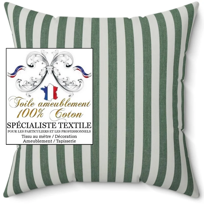 Boutique TISSU Toile à matelas Coton rayures vert sapin au mètre rideau store abat jour