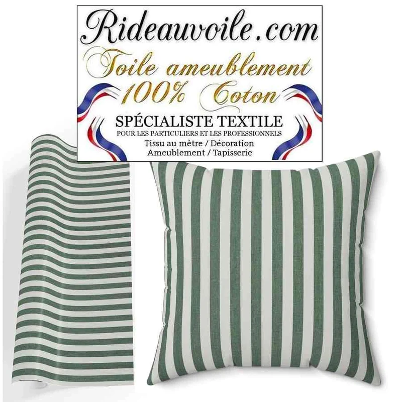 Boutique TISSU Toile à matelas Coton rayures vert sapin au mètre rideau store abat jour