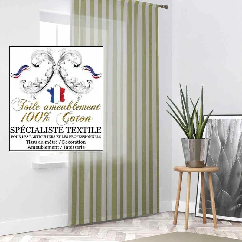 Boutique TISSU Toile à matelas Coton rayures vert ameublement au mètre rideau sur mesure