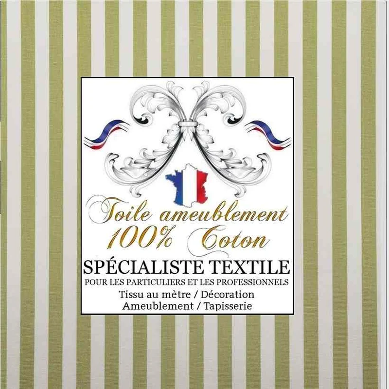 Boutique TISSU Toile à matelas Coton rayures vert ameublement au mètre rideau sur mesure
