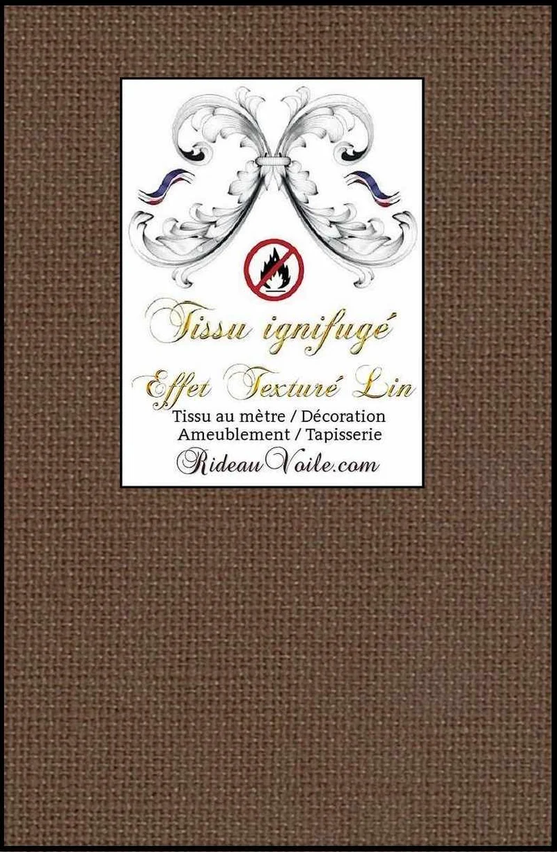 Tissu ameublement grande largeur LIN Taupe ignifugé au mètre confection rideau sur mesure