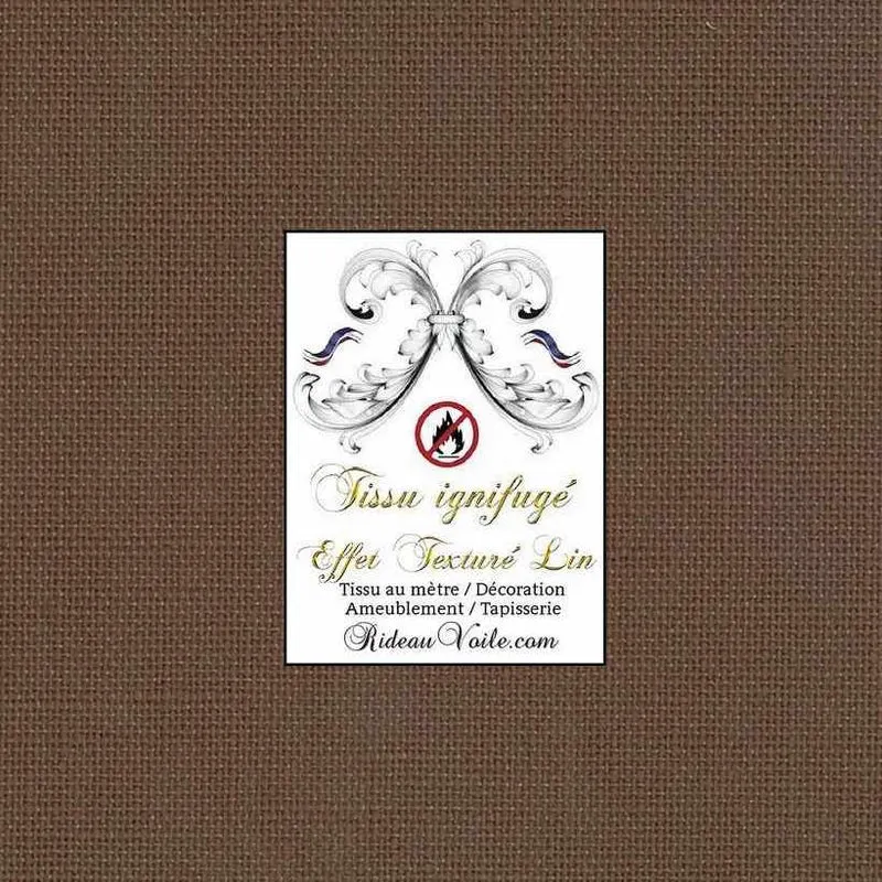 Tissu ameublement grande largeur LIN Taupe ignifugé au mètre confection rideau sur mesure