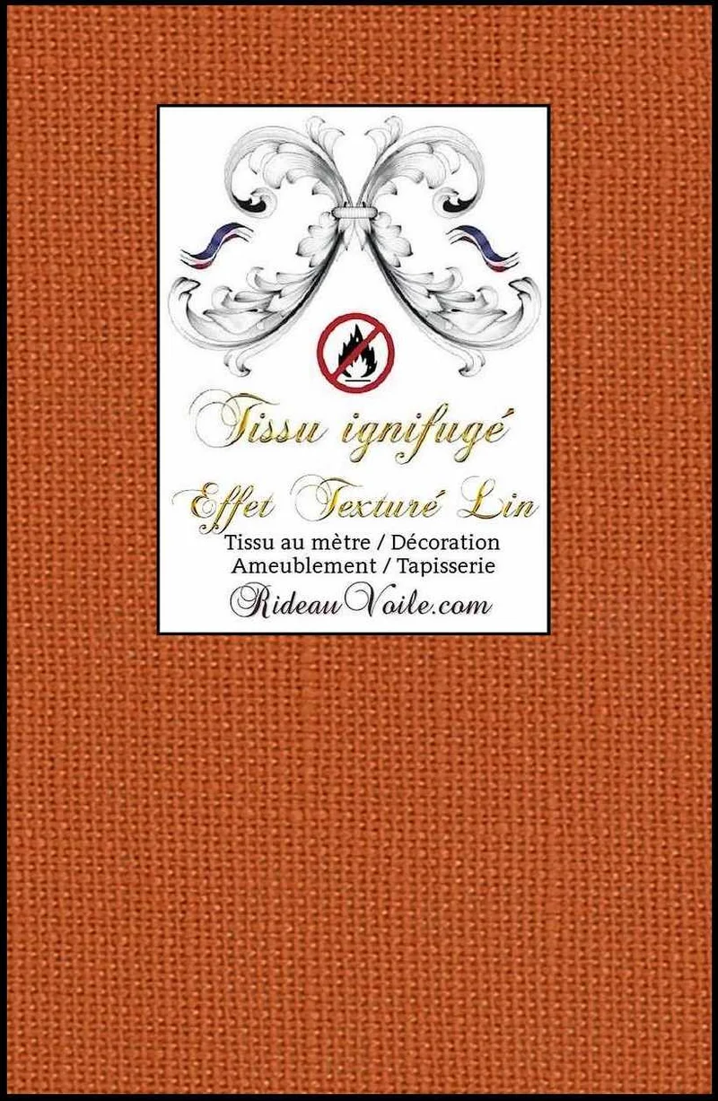 Tissu ameublement décoration style LIN Terracota ignifuge au mètre confection rideau