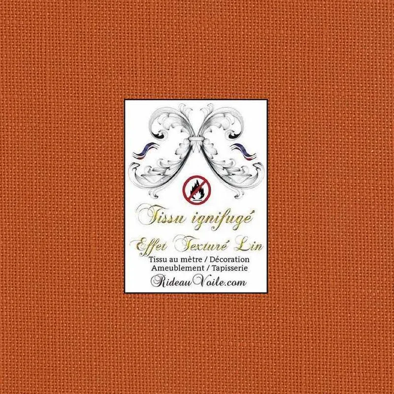 Tissu ameublement décoration style LIN Terracota ignifuge au mètre confection rideau
