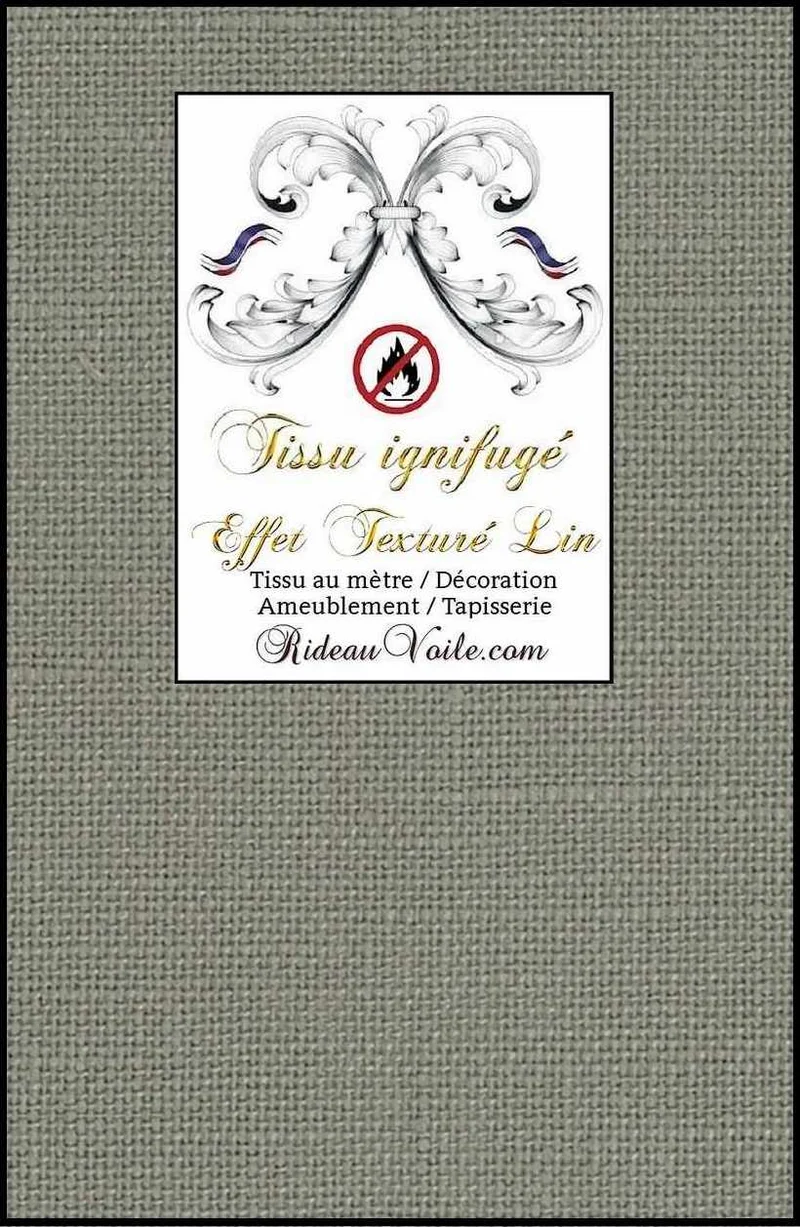 Tissu d'ameublement architecte agencement intérieur effet LIN gris non-feu ignifuge mètre