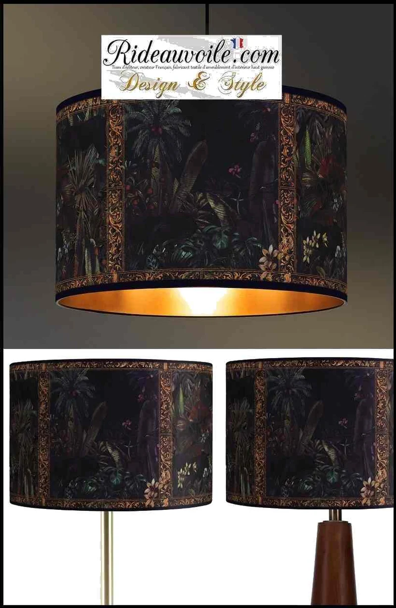 Abat-jour sur mesure à Suspendre tissu imprimé Exotique Jungle Tropical intérieur Or
