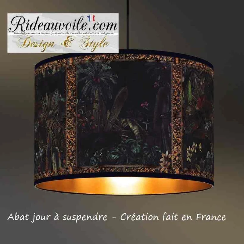 Abat-jour sur mesure à Suspendre tissu imprimé Exotique Jungle Tropical intérieur Or