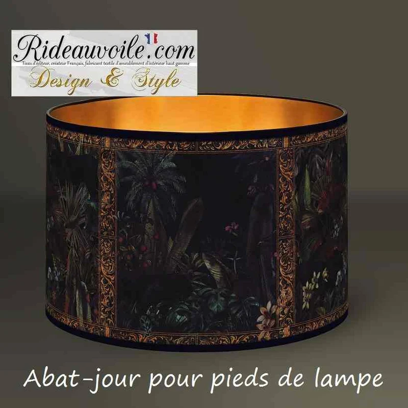 Abat-jour sur mesure à poser Exotique Tropical imprimé motif feuilles jungle intérieur Or
