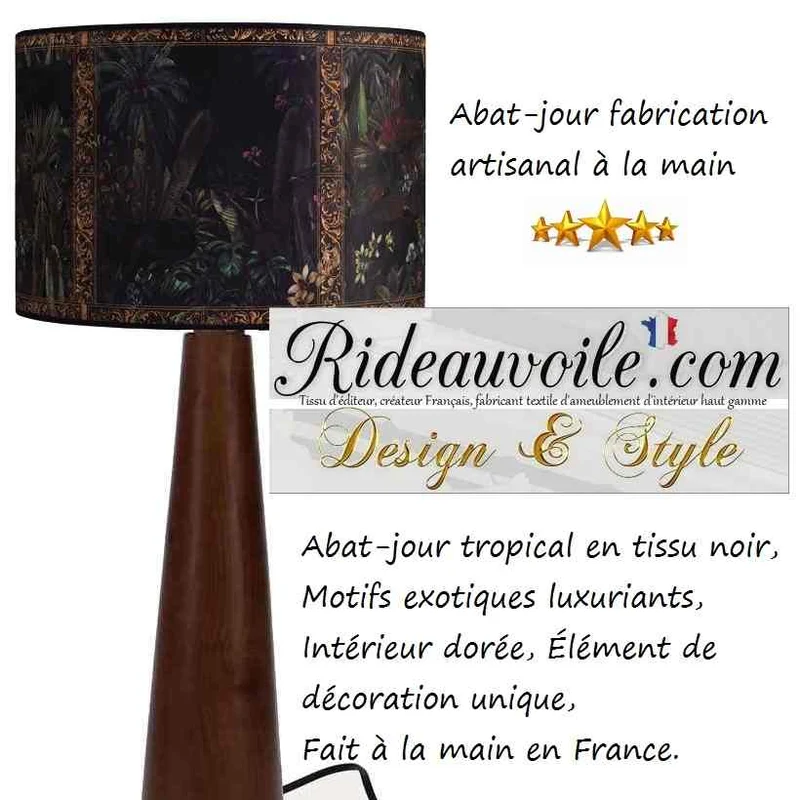 Abat-jour sur mesure à poser Exotique Tropical imprimé motif feuilles jungle intérieur Or