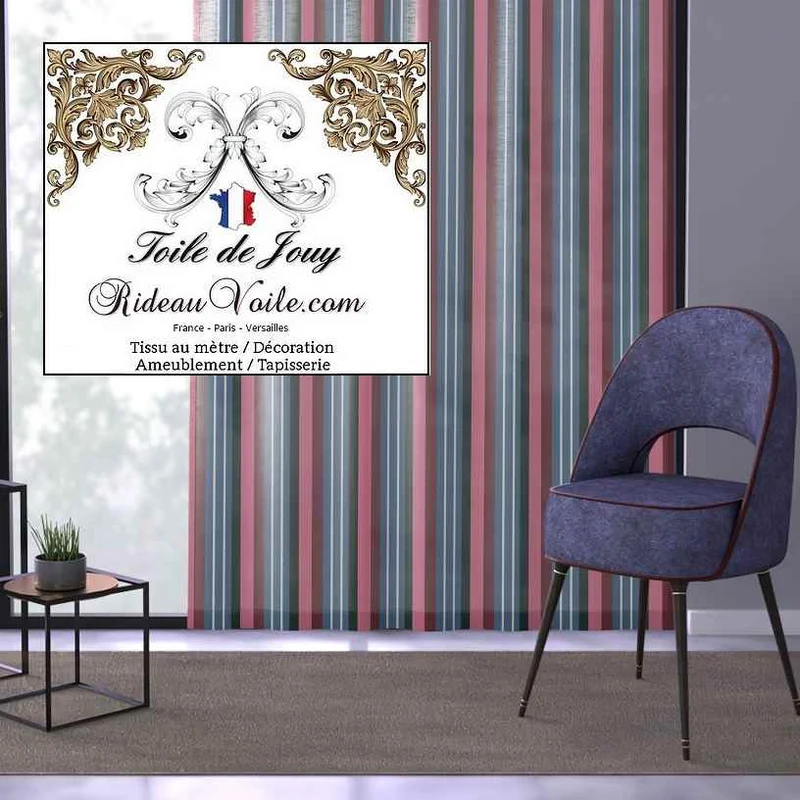 Tissu ameublement Toile de Jouy rayures vert rose bleu Paisley mètre rideau